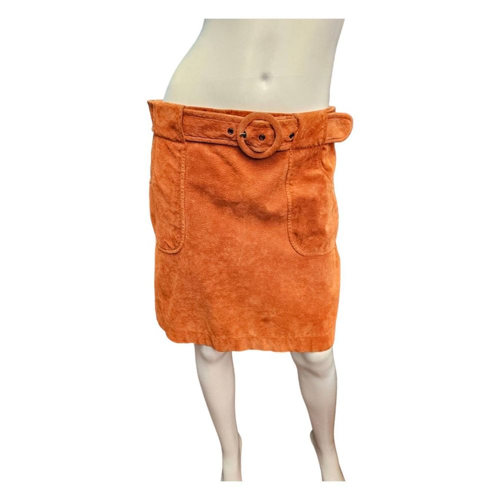 Context Orange Leather Suede Belted Skirt Size 10 - Picture 3 of 8